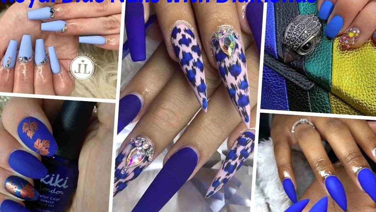 Royal Blue Nails with Diamonds