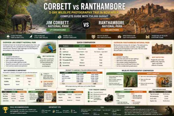 compare corbett and ranthambore for a 5 day wildlife photography trip in november on a 50k budget